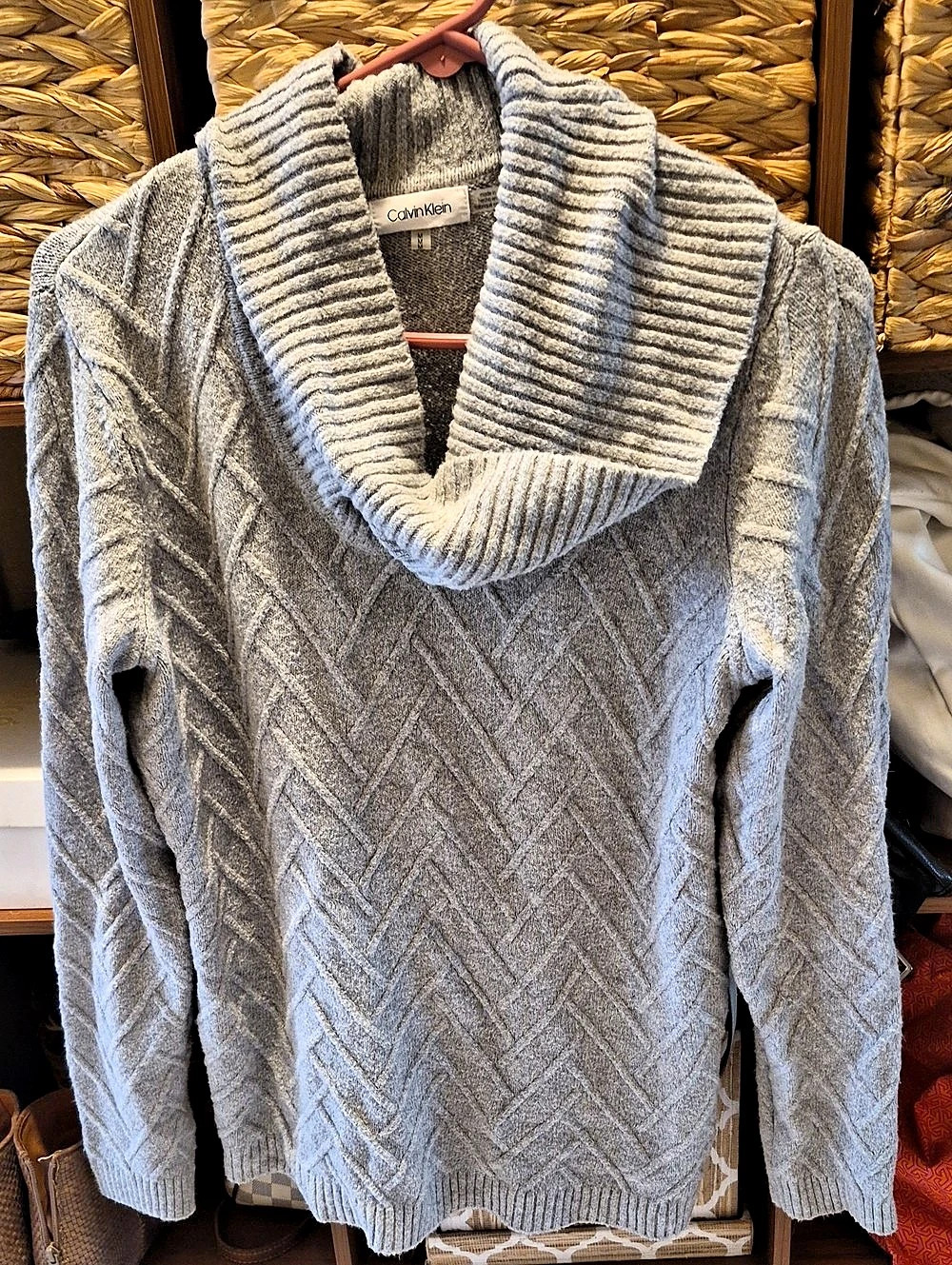 Calvin Klein Cable Knit Cowl Neck Gray Size Medium